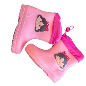 Pink Kids Rain Boots with Cartoon Design